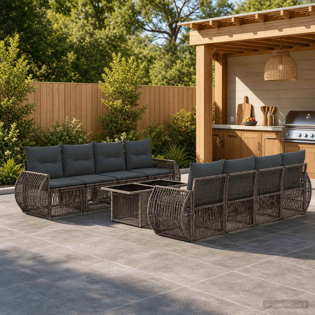 vidaXL Conjunto de sofás de jardín 9 uds. Gris y Gris Oscuro
