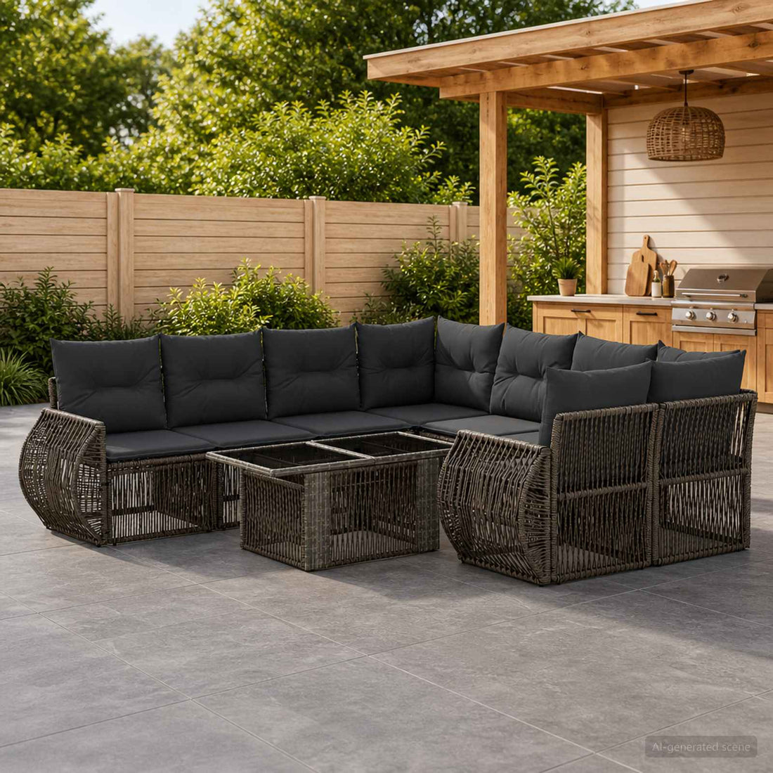 vidaXL Conjunto de sofás de jardín 9 uds. Gris y Gris Oscuro