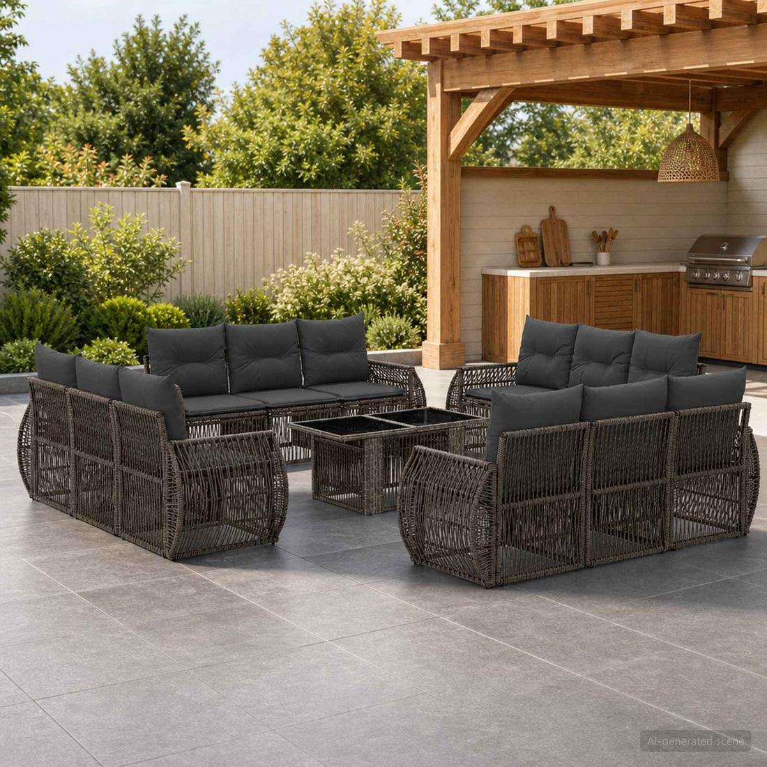 vidaXL Conjunto de sofás de jardín 13 uds. Gris y Gris Oscuro
