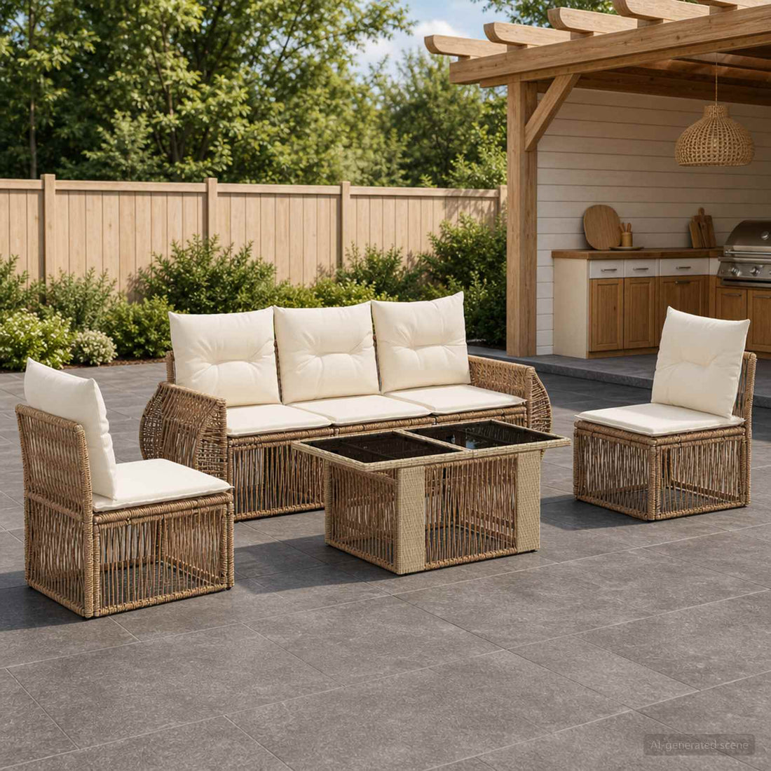 vidaXL Conjunto de sofás de jardín 6 uds. Beige y blanco crema