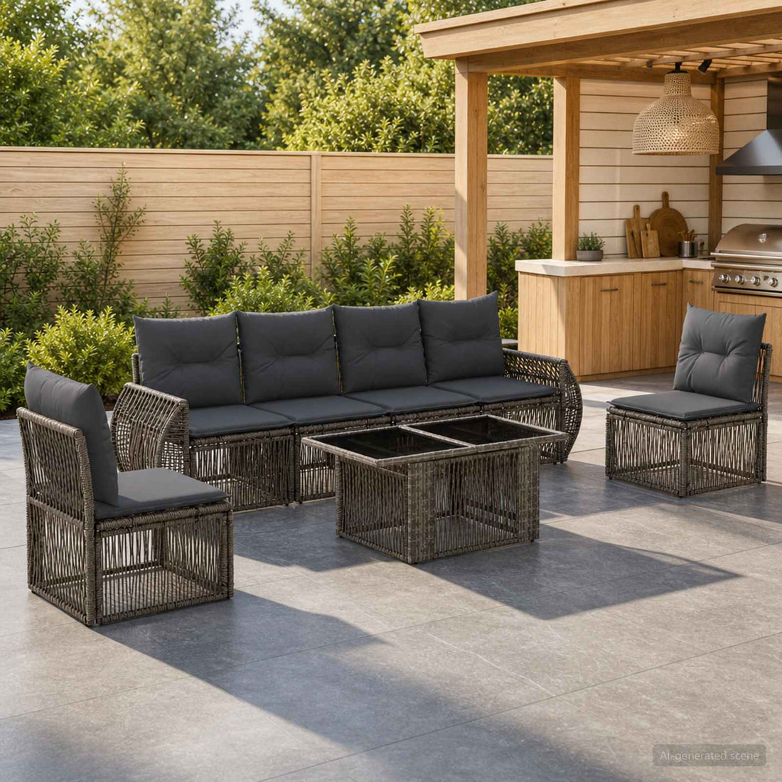 vidaXL Conjunto de sofás de jardín 7 uds. Gris y Gris Oscuro