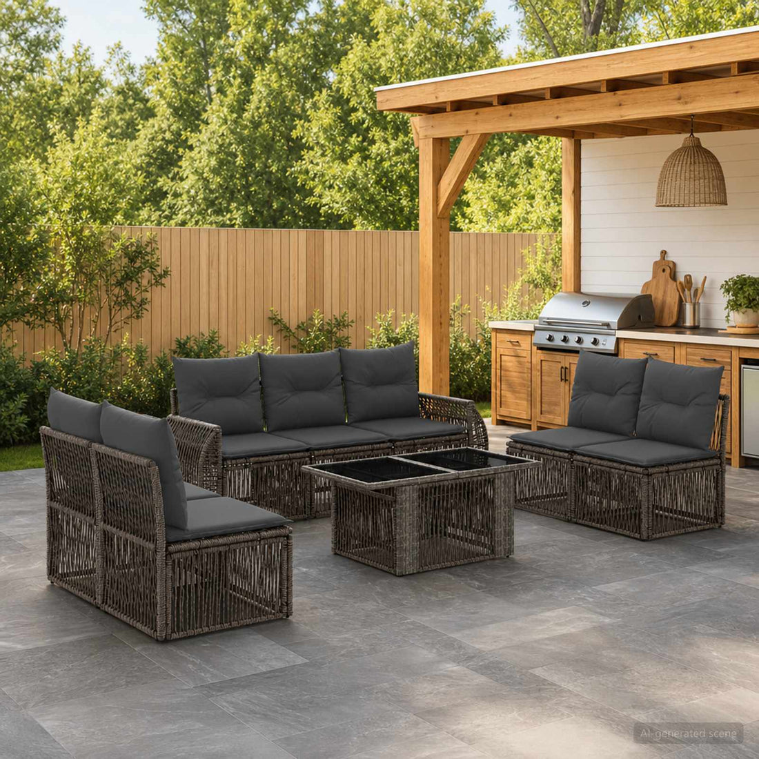 vidaXL Conjunto de sofás de jardín 8 uds. Gris y Gris Oscuro