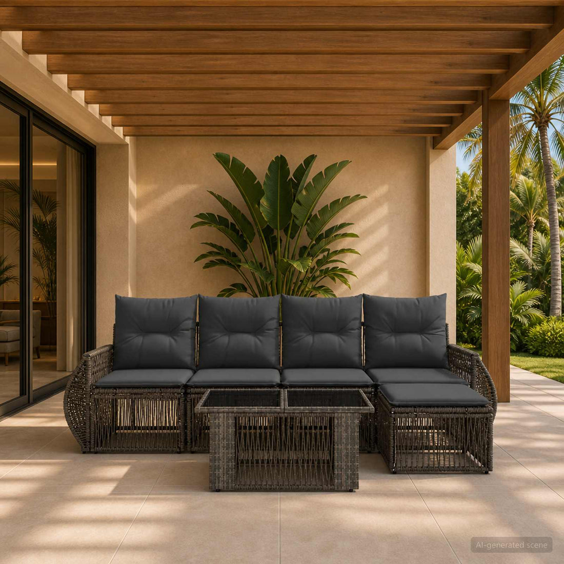 vidaXL Conjunto de sofás de jardín 6 uds. Gris y Gris Oscuro