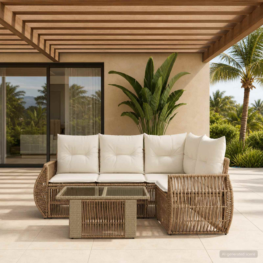vidaXL Conjunto de sofás de jardín 5 uds. Beige y blanco crema