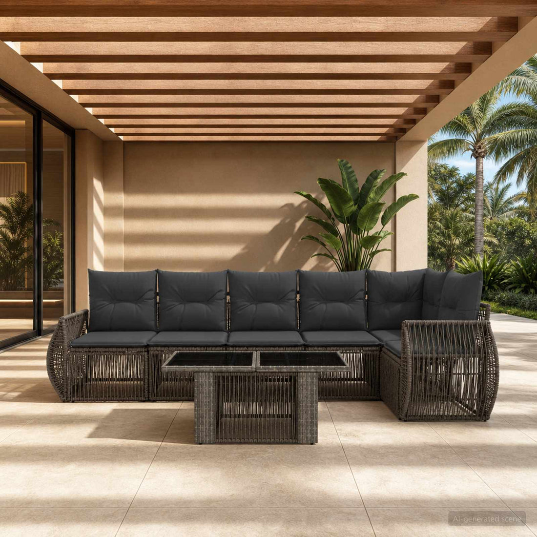 vidaXL Conjunto de sofás de jardín 7 uds. Gris y Gris Oscuro