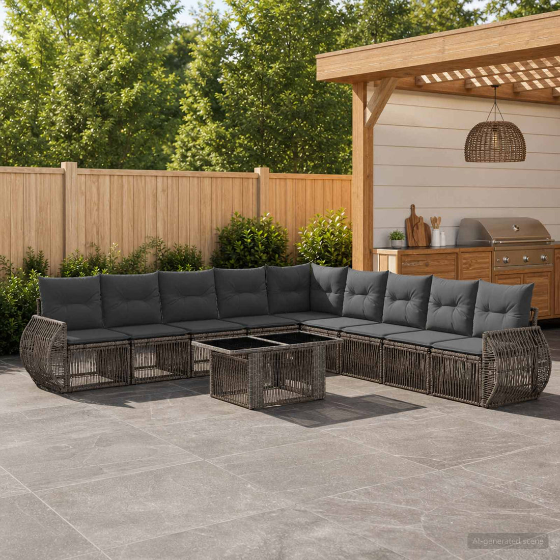 vidaXL Conjunto de sofás de jardín 10 uds. Gris y Gris Oscuro