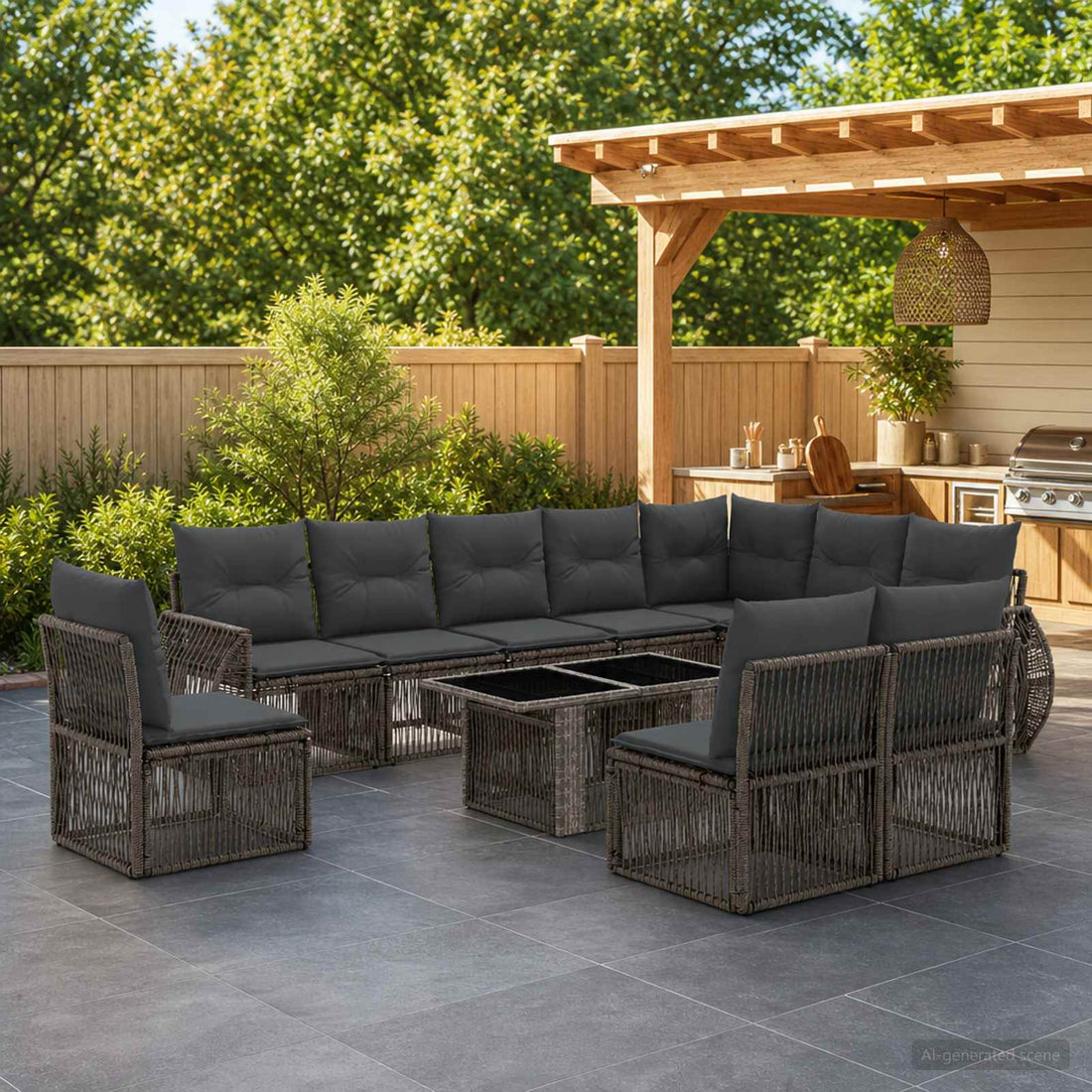 vidaXL Conjunto de sofás de jardín 11 uds. Gris y Gris Oscuro