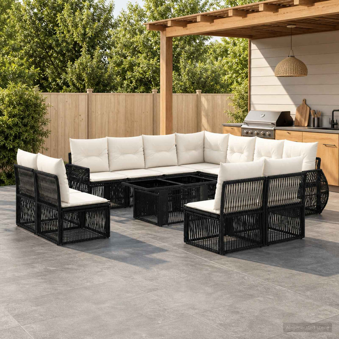 vidaXL Conjunto de sofás de jardín 12 uds. Negro y Blanco Crema