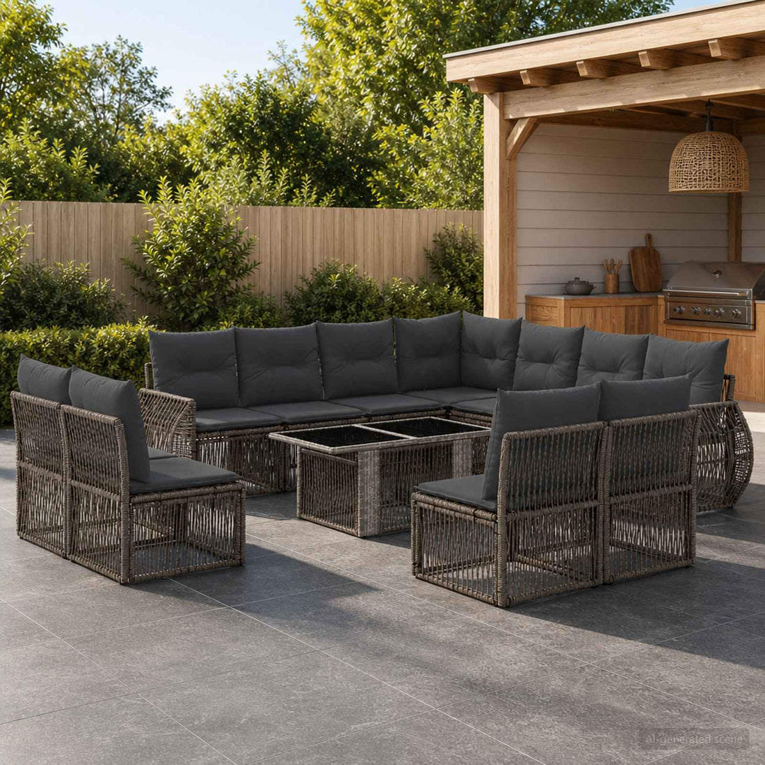 vidaXL Conjunto de sofás de jardín 12 uds. Gris y Gris Oscuro