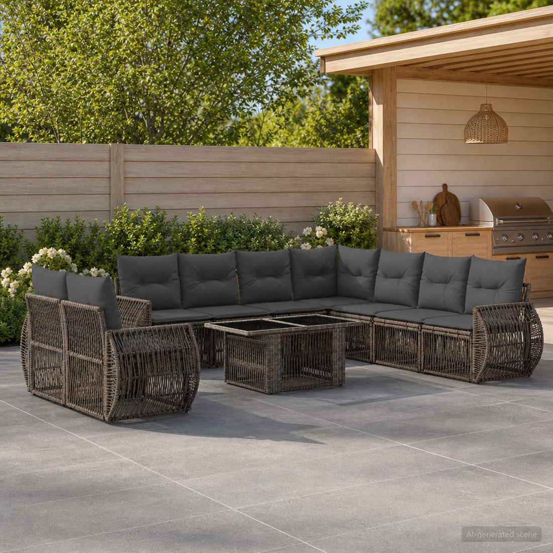 vidaXL Conjunto de sofás de jardín 10 uds. Gris y Gris Oscuro