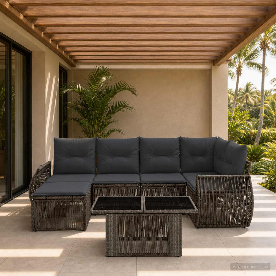 vidaXL Conjunto de sofás de jardín 7 uds. Gris y Gris Oscuro