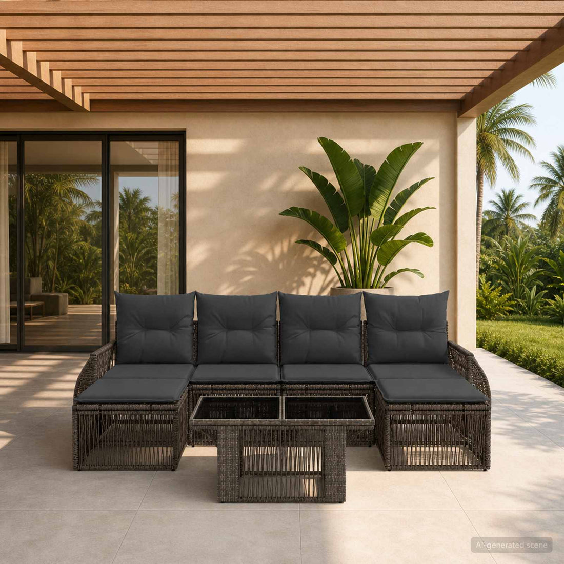 vidaXL Conjunto de sofás de jardín 7 uds. Gris y Gris Oscuro