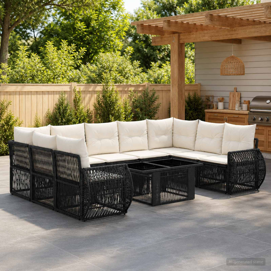 vidaXL Conjunto de sofás de jardín 10 uds. Negro y Blanco Crema