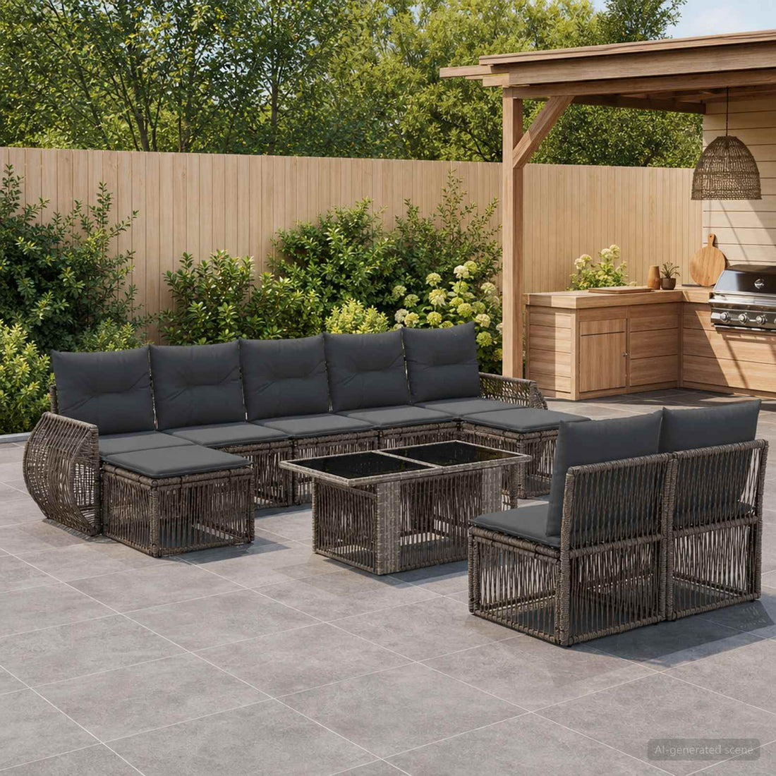 vidaXL Conjunto de sofás de jardín 10 uds. Gris y Gris Oscuro