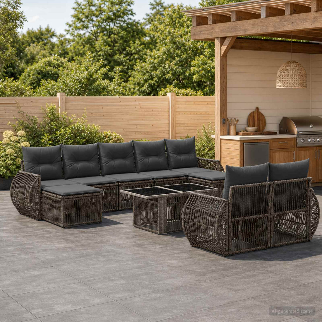 vidaXL Conjunto de sofás de jardín 10 uds. Gris y Gris Oscuro