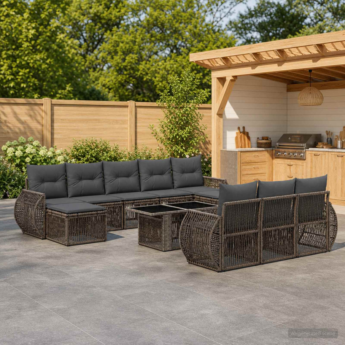 vidaXL Conjunto de sofás de jardín 11 uds. Gris y Gris Oscuro