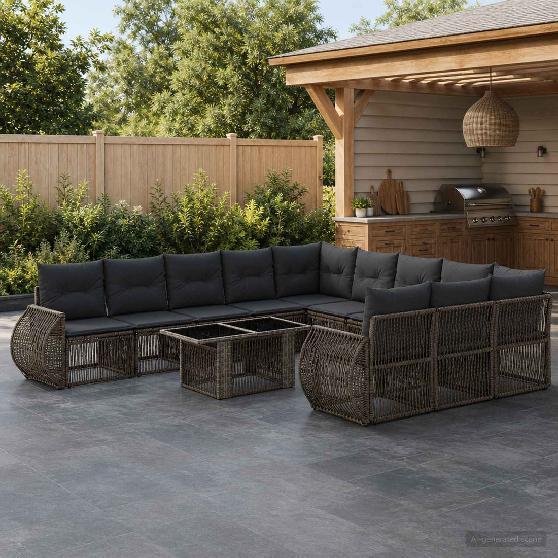 vidaXL Conjunto de sofás de jardín 12 uds. Gris y Gris Oscuro