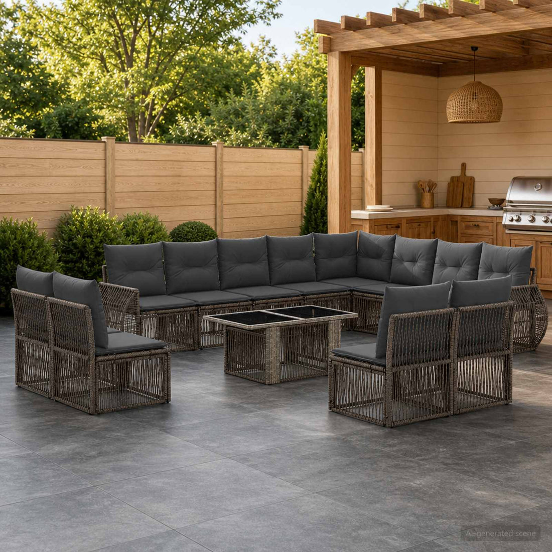 vidaXL Conjunto de sofás de jardín 13 uds. Gris y Gris Oscuro