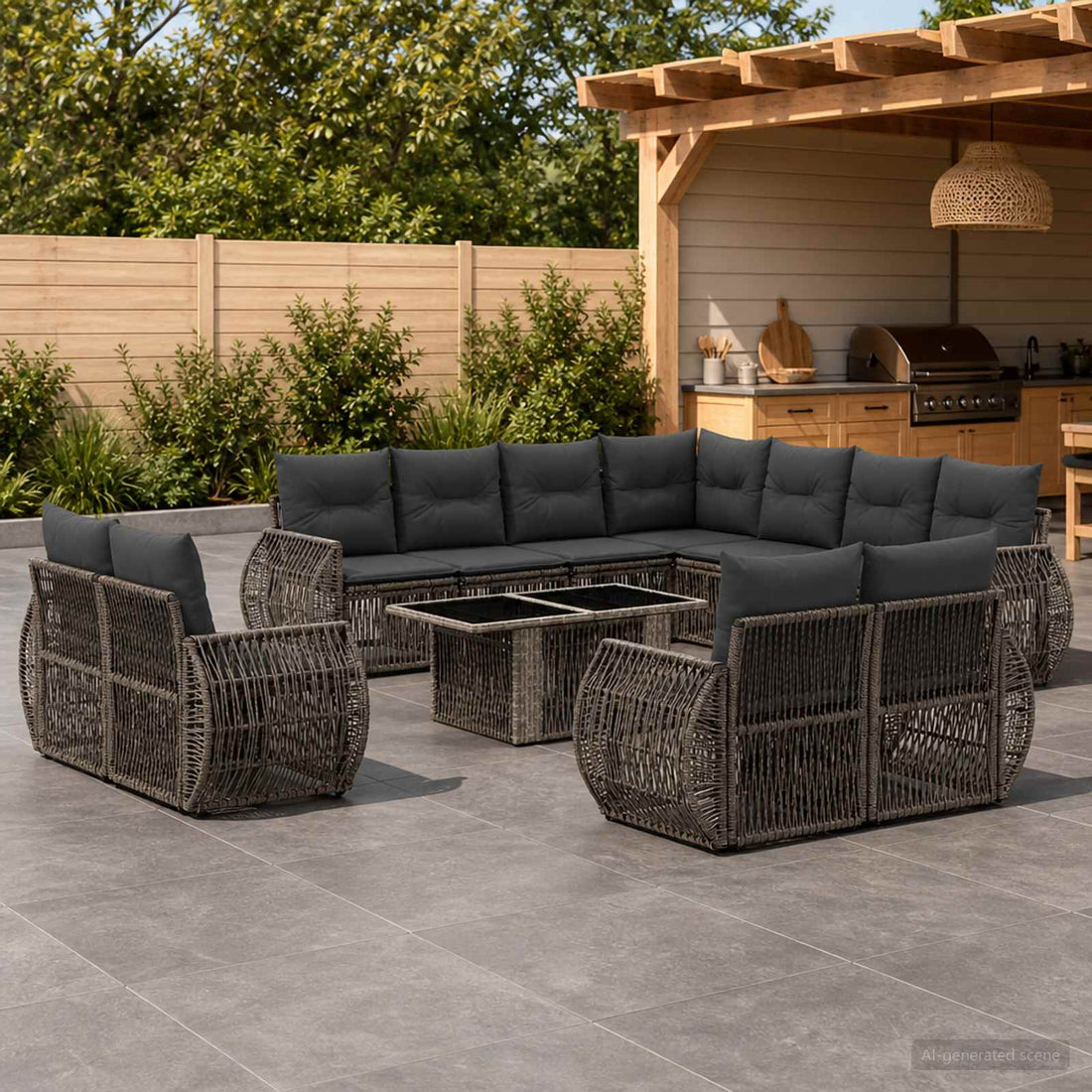 vidaXL Conjunto de sofás de jardín 12 uds. Gris y Gris Oscuro