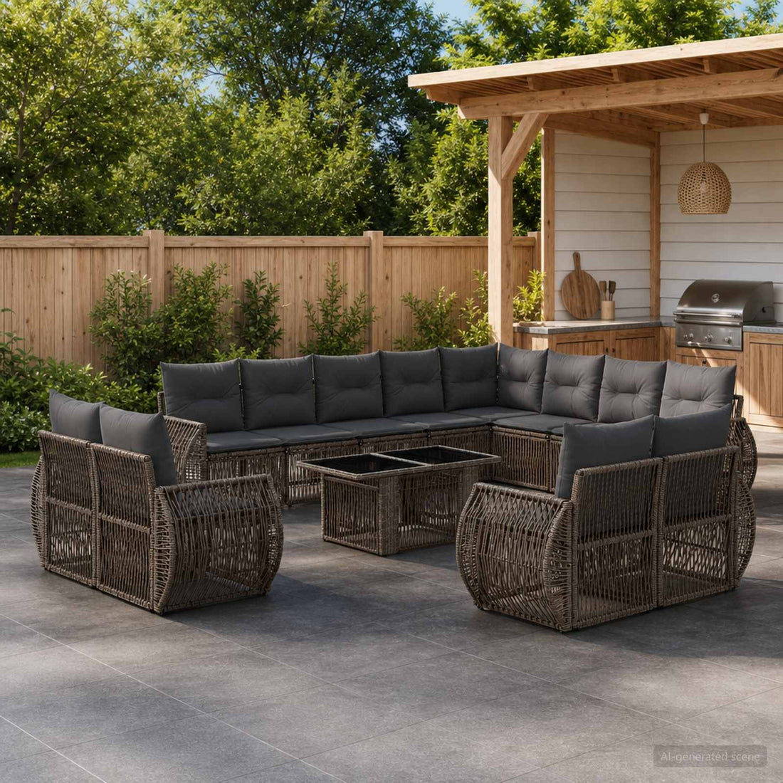 vidaXL Conjunto de sofás de jardín 13 uds. Gris y Gris Oscuro