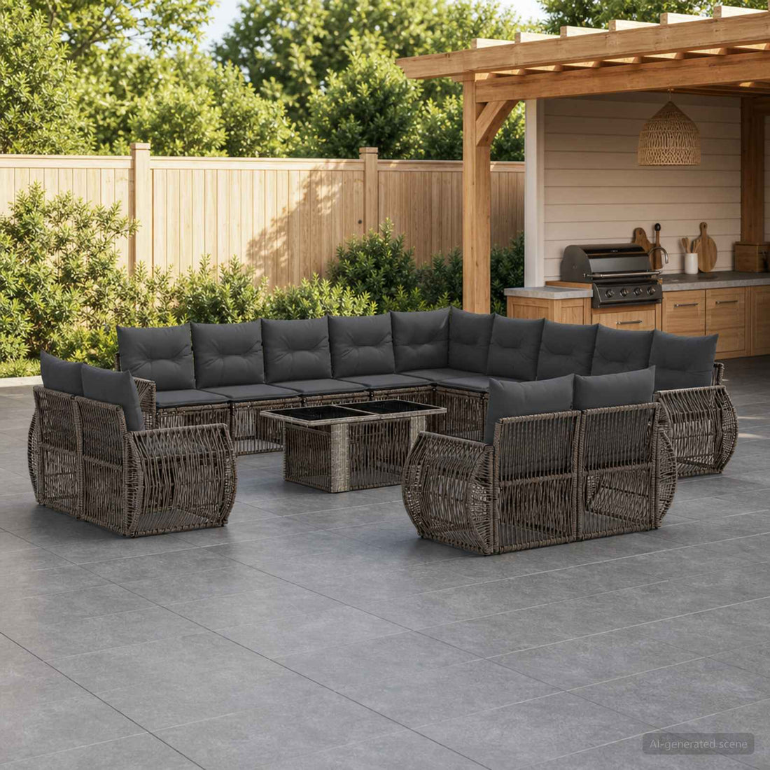 vidaXL Conjunto de sofás de jardín 14 uds. Gris y Gris Oscuro