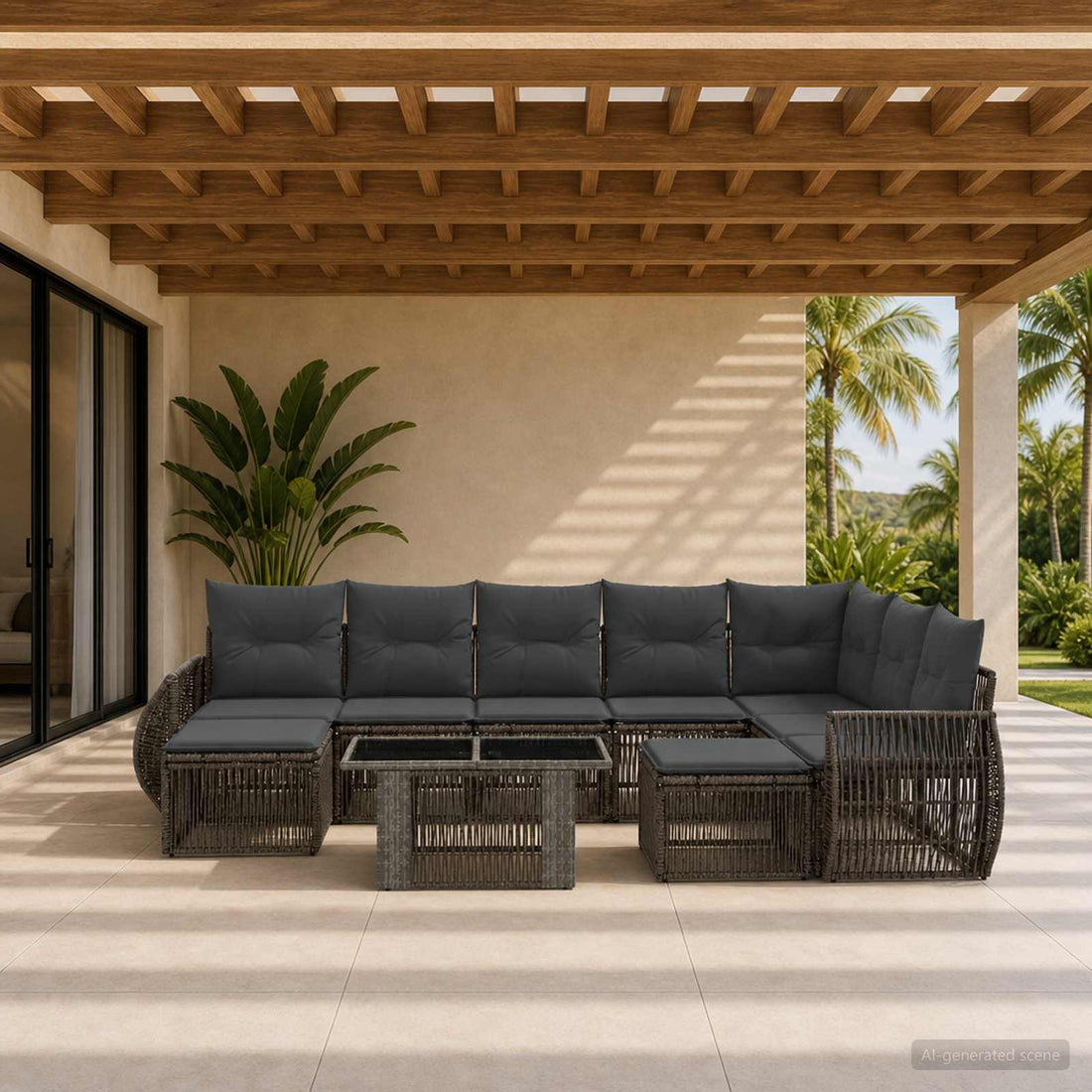 vidaXL Conjunto de sofás de jardín 10 uds. Gris y Gris Oscuro