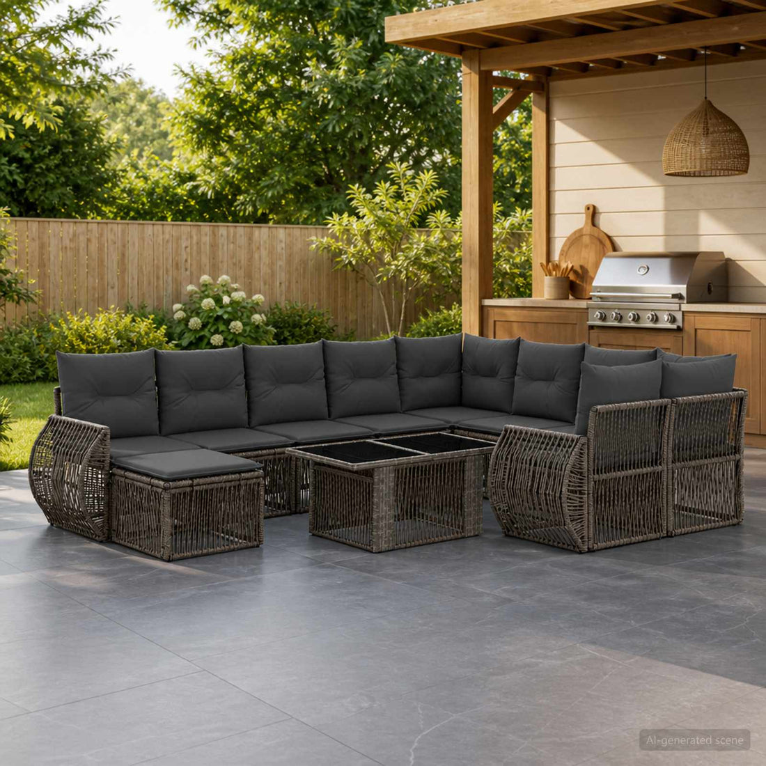 vidaXL Conjunto de sofás de jardín 11 uds. Gris y Gris Oscuro