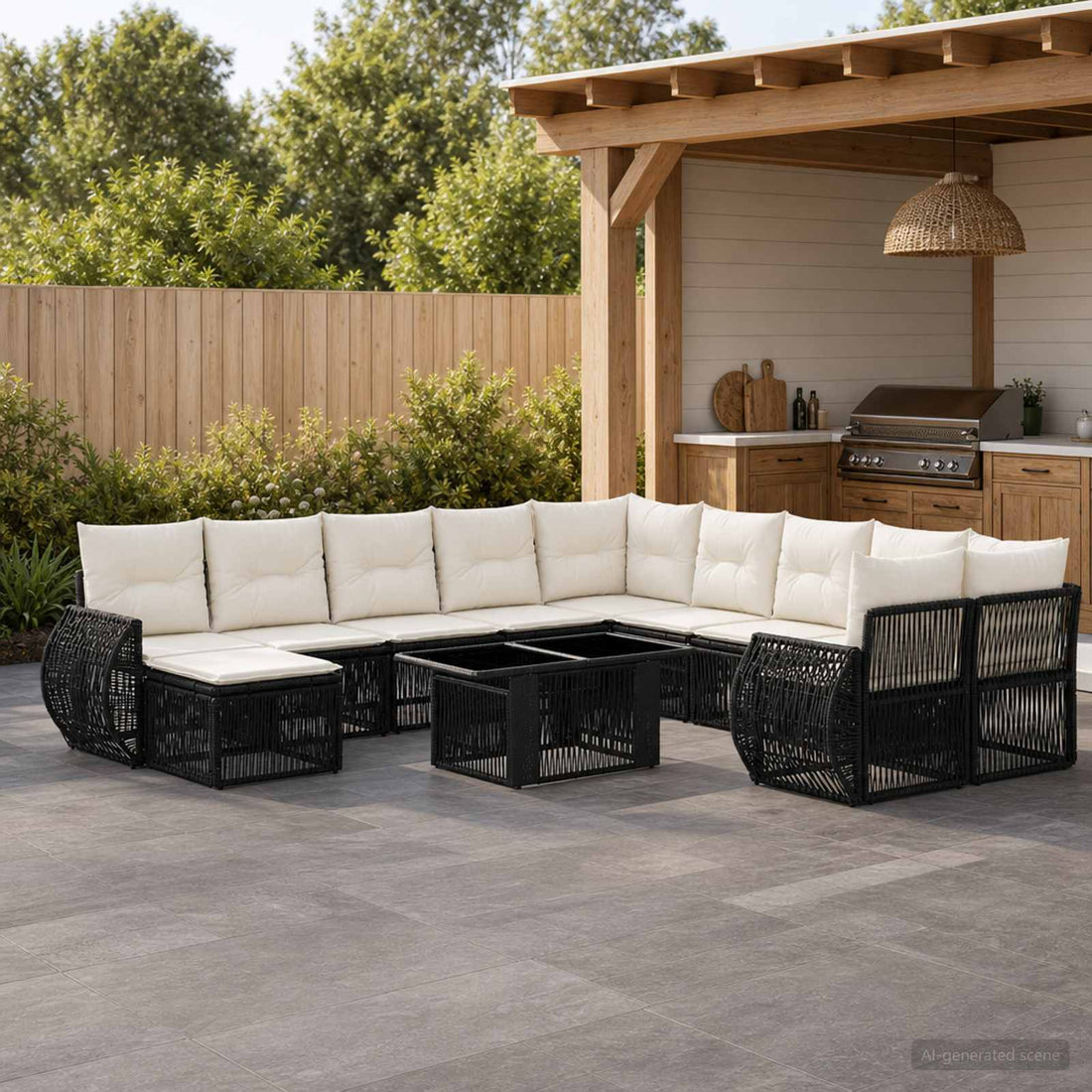 vidaXL Conjunto de sofás de jardín 12 uds. Negro y Blanco Crema