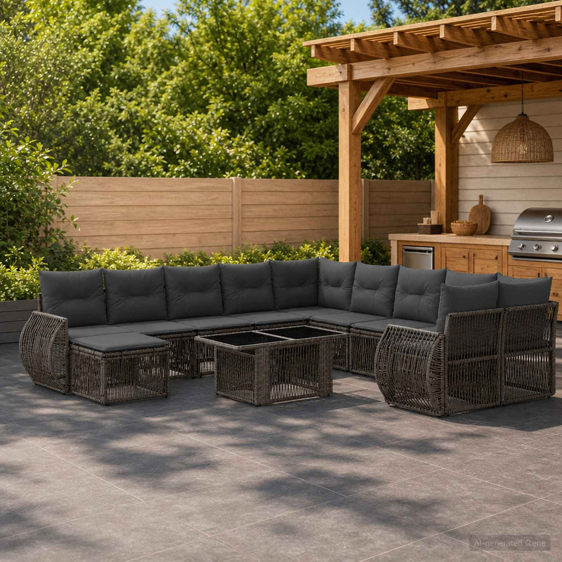 vidaXL Conjunto de sofás de jardín 12 uds. Gris y Gris Oscuro