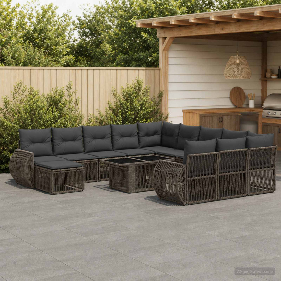 vidaXL Conjunto de sofás de jardín 13 uds. Gris y Gris Oscuro