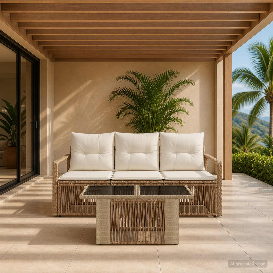 vidaXL Conjunto de sofás de jardín 4 uds. Beige y blanco crema