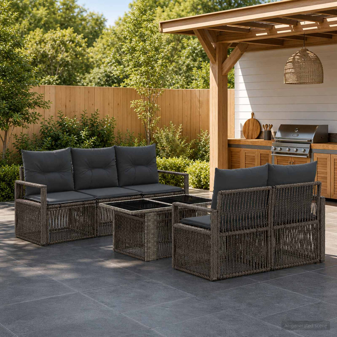 vidaXL Conjunto de sofás de jardín 6 uds. Gris y Gris Oscuro