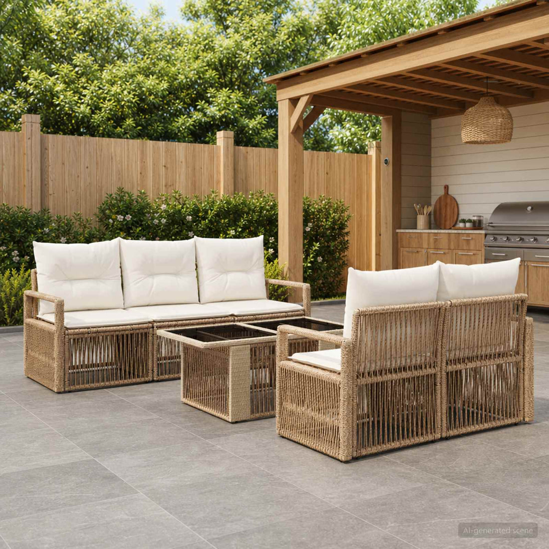 vidaXL Conjunto de sofás de jardín 6 uds. Beige y blanco crema