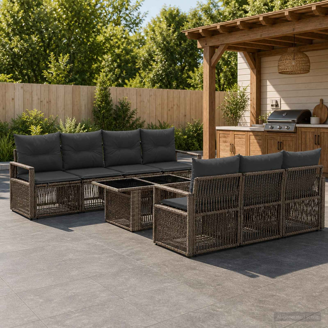 vidaXL Conjunto de sofás de jardín 8 uds. Gris y Gris Oscuro