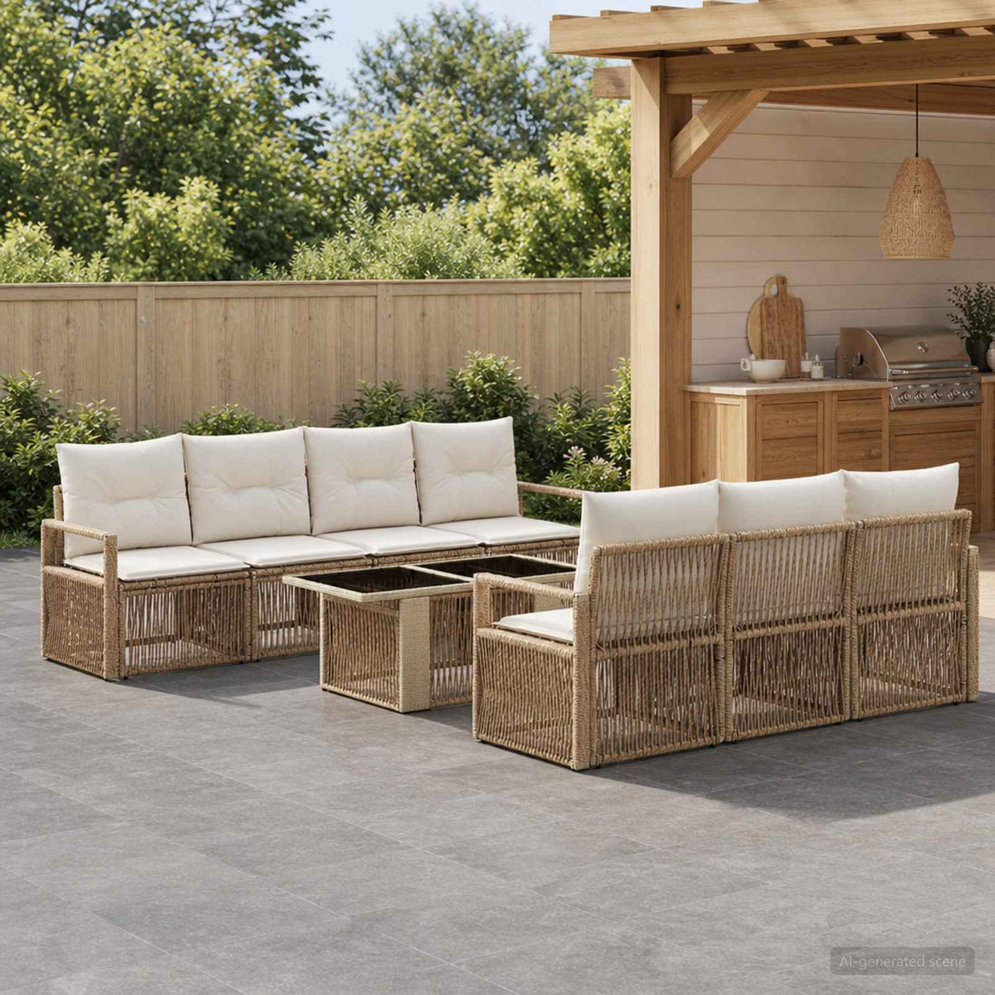 vidaXL Conjunto de sofás de jardín 8 uds. Beige y blanco crema