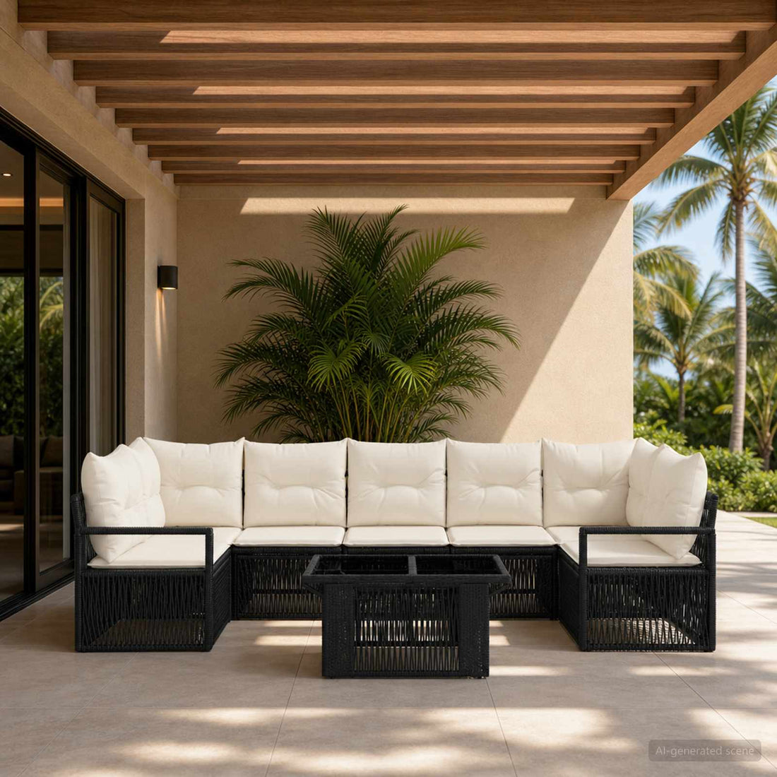 vidaXL Conjunto de sofás de jardín 8 uds. Negro y Blanco Crema