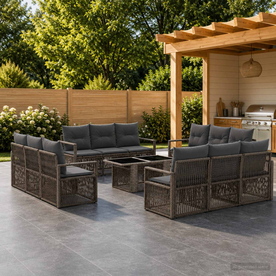 vidaXL Conjunto de sofás de jardín 13 uds. Gris y Gris Oscuro
