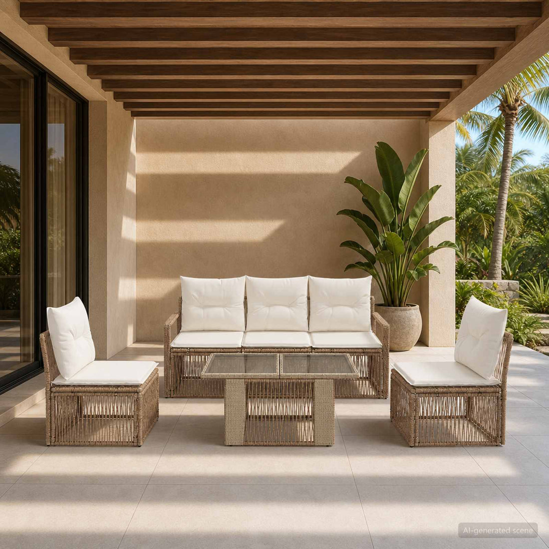 vidaXL Conjunto de sofás de jardín 6 uds. Beige y blanco crema