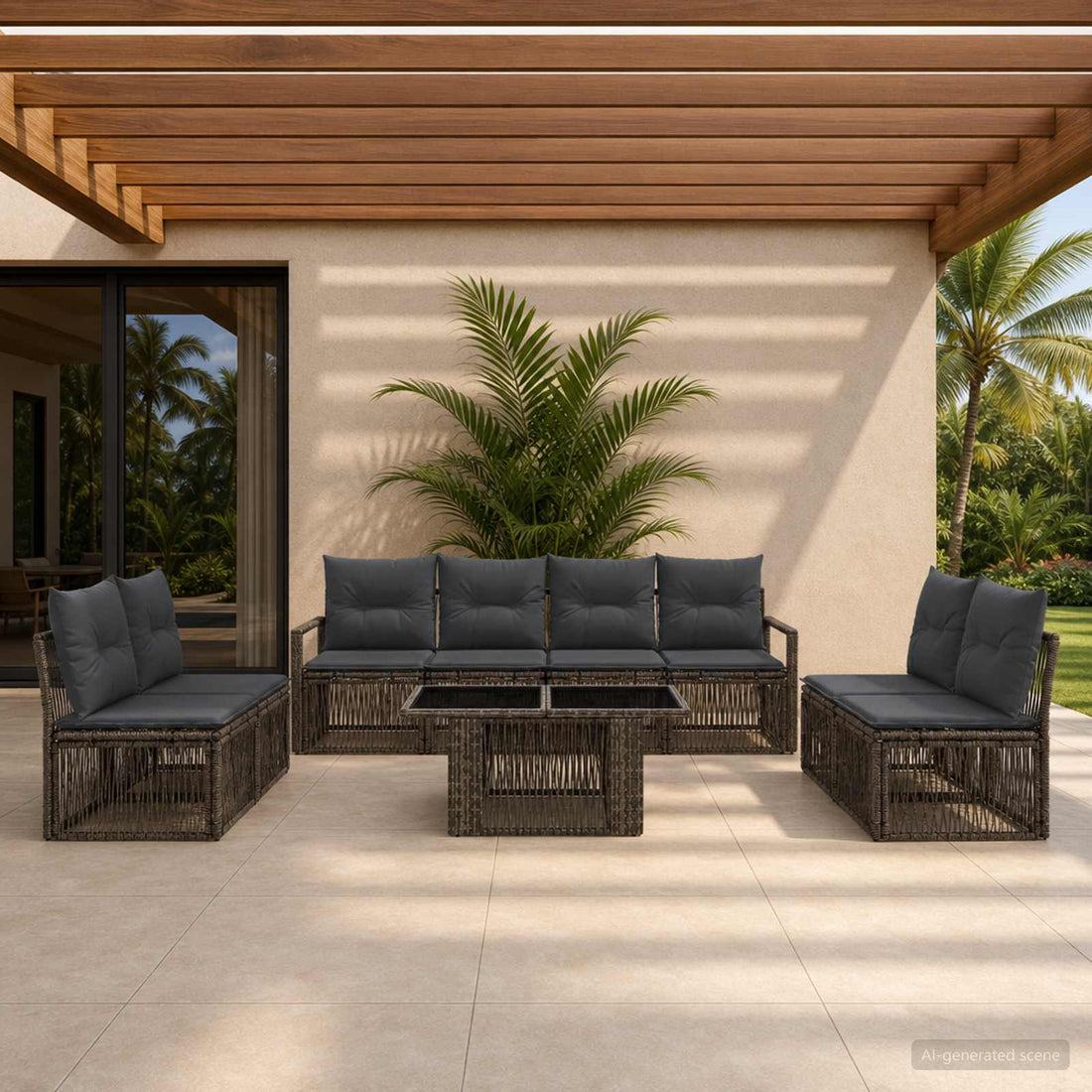 vidaXL Conjunto de sofás de jardín 9 uds. Gris y Gris Oscuro