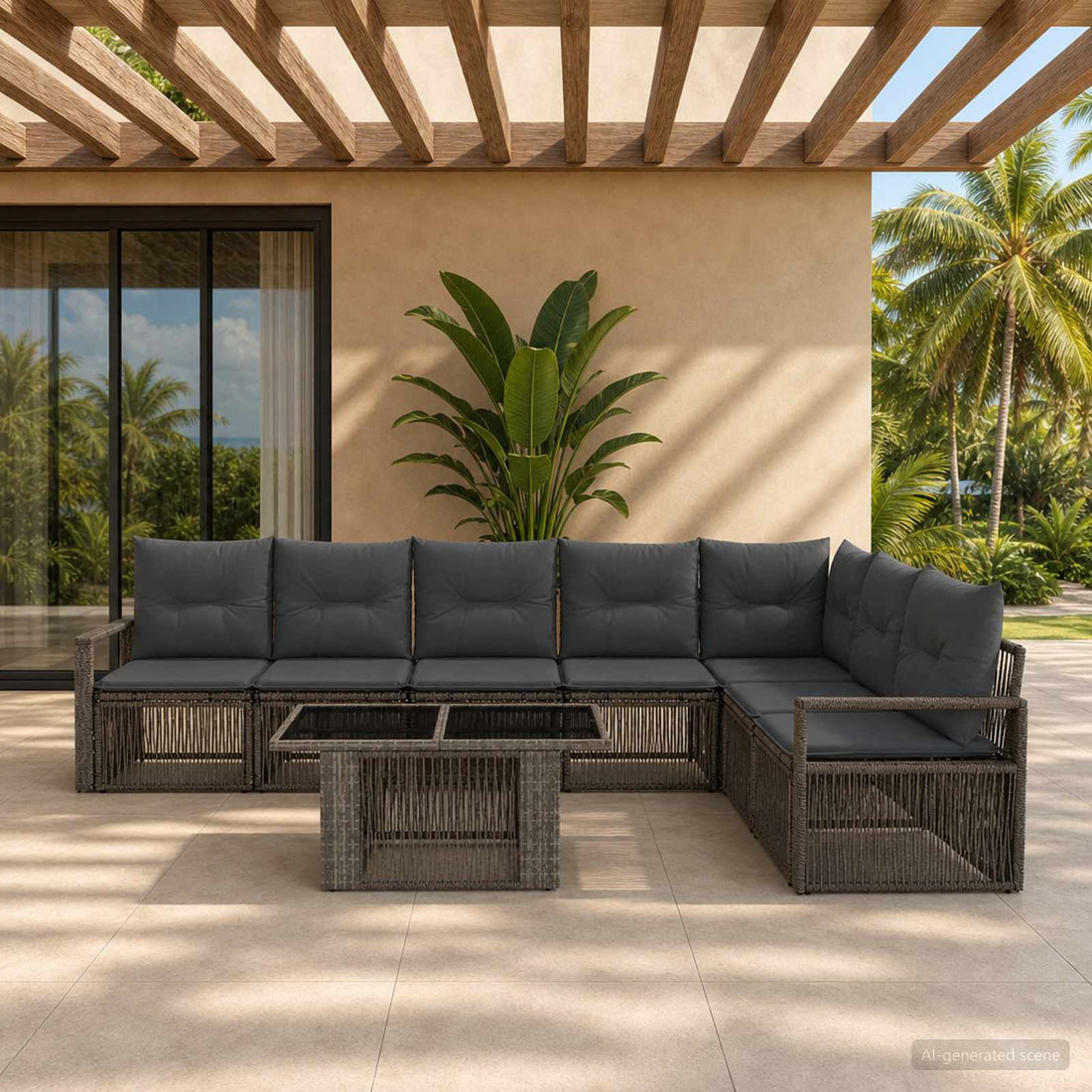 vidaXL Conjunto de sofás de jardín 8 uds. Gris y Gris Oscuro