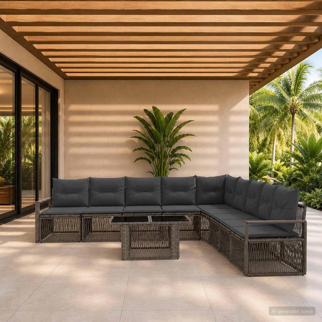 vidaXL Conjunto de sofás de jardín 10 uds. Gris y Gris Oscuro