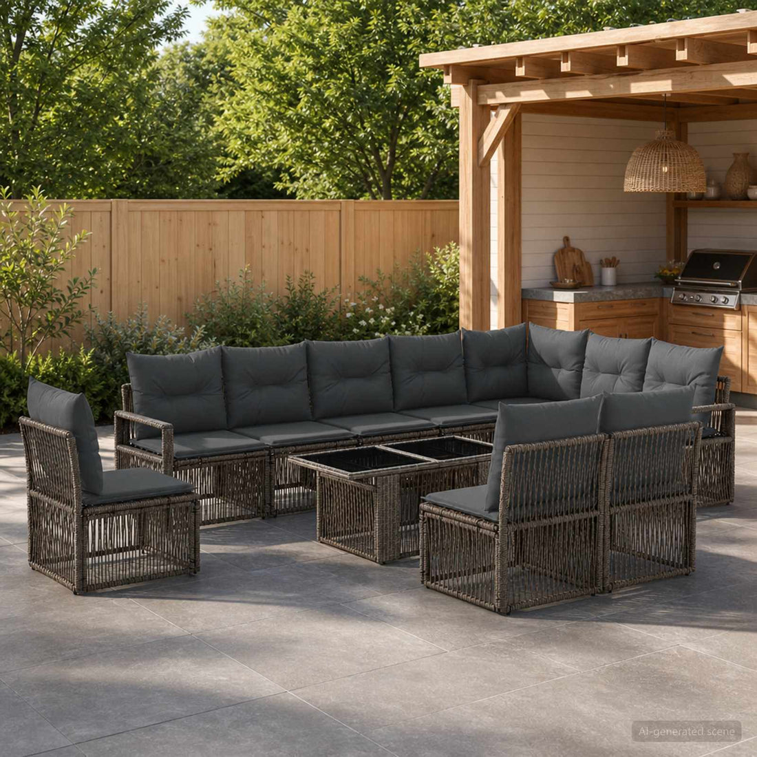 vidaXL Conjunto de sofás de jardín 11 uds. Gris y Gris Oscuro