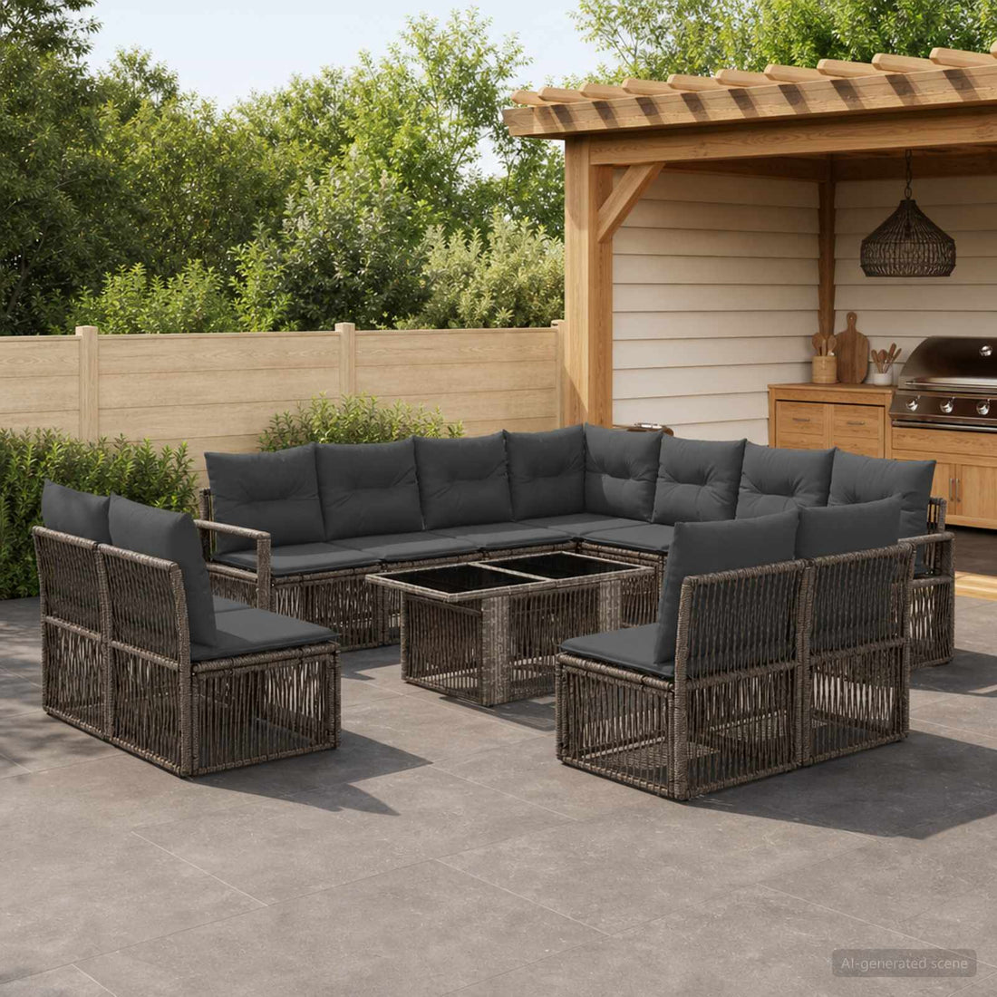 vidaXL Conjunto de sofás de jardín 12 uds. Gris y Gris Oscuro