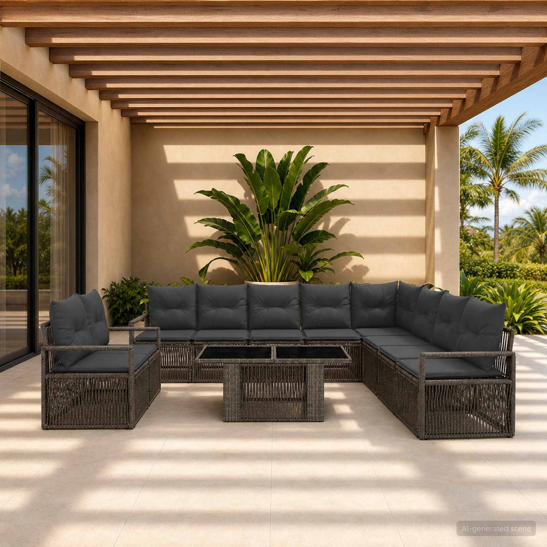 vidaXL Conjunto de sofás de jardín 11 uds. Gris y Gris Oscuro
