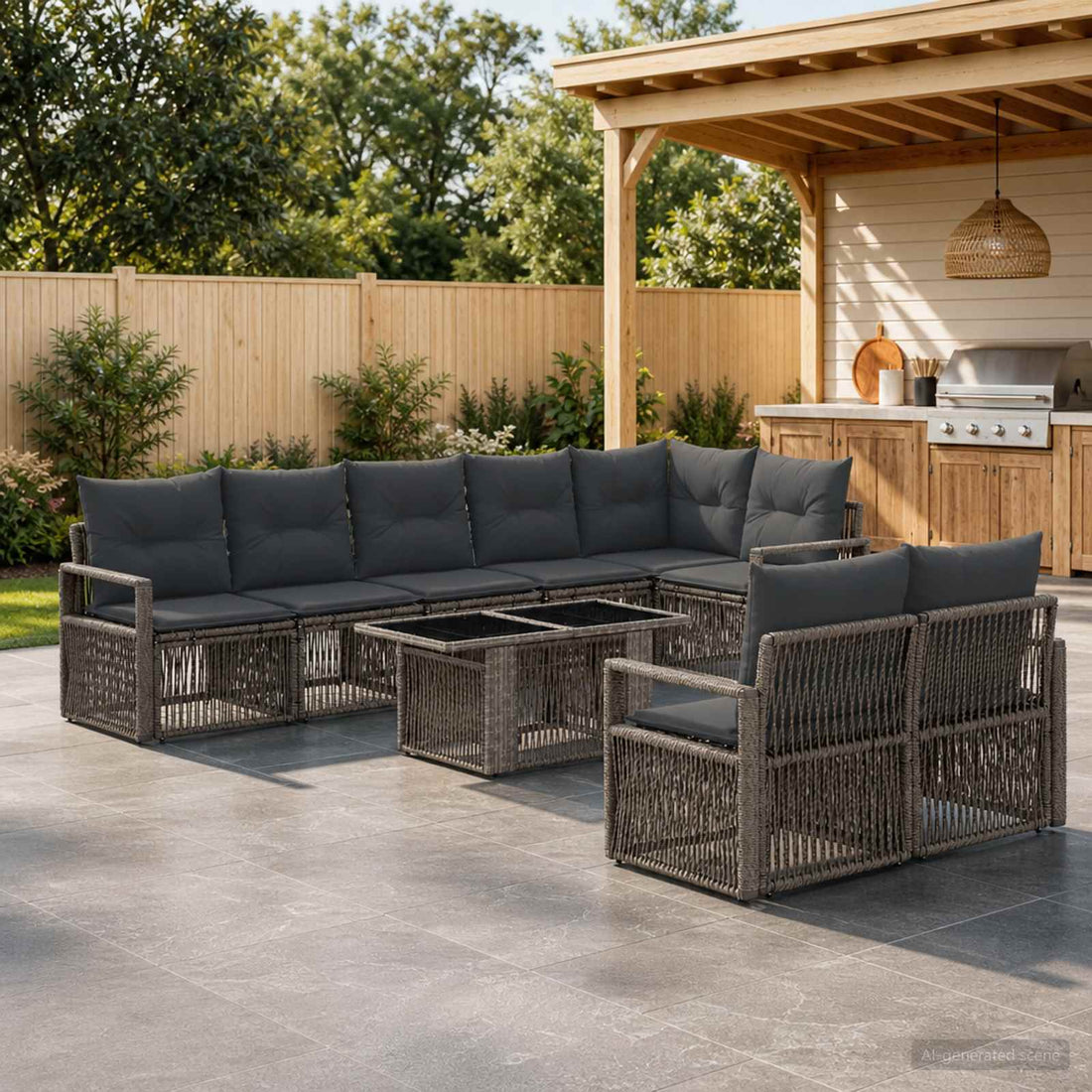 vidaXL Conjunto de sofás de jardín 9 uds. Gris y Gris Oscuro