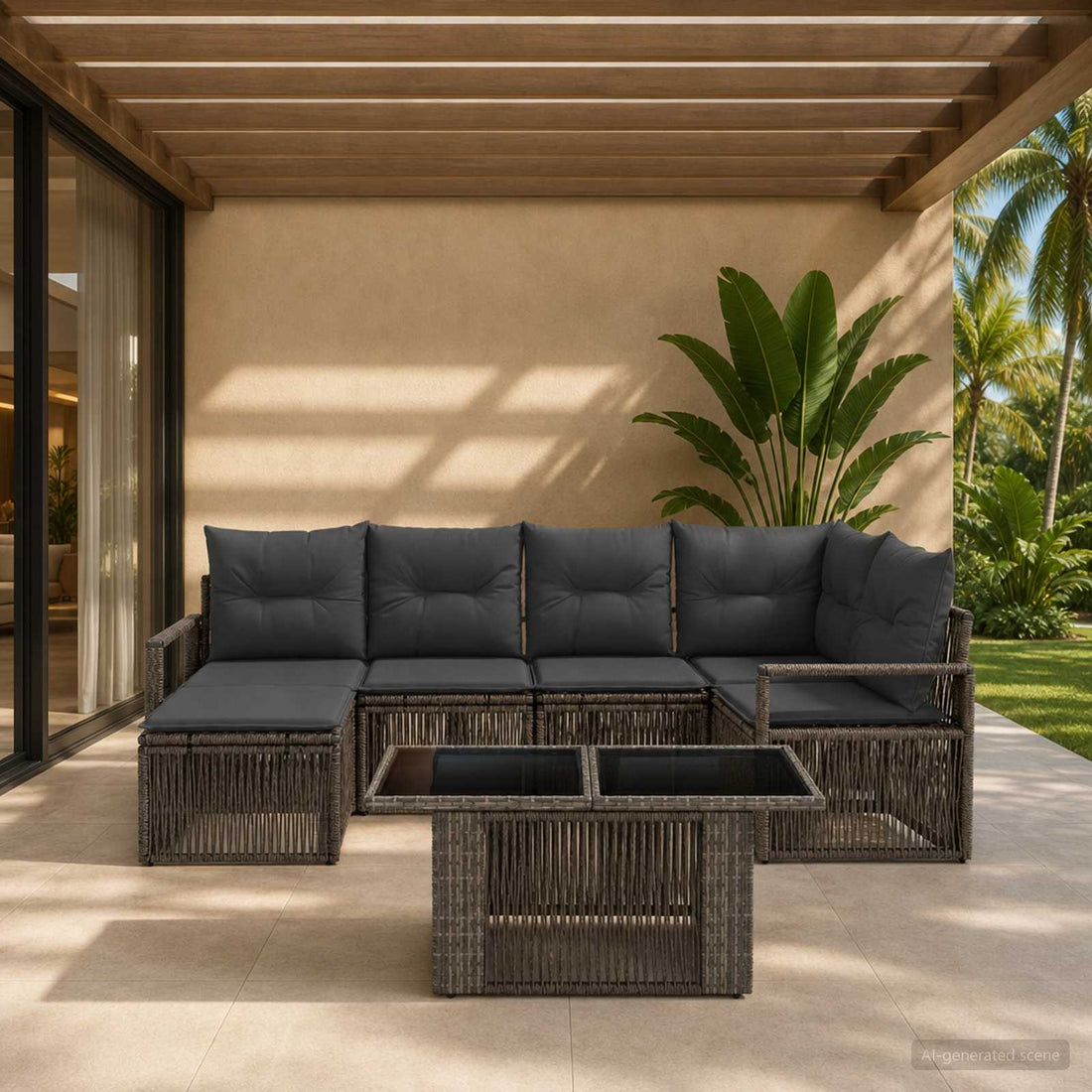 vidaXL Conjunto de sofás de jardín 7 uds. Gris y Gris Oscuro