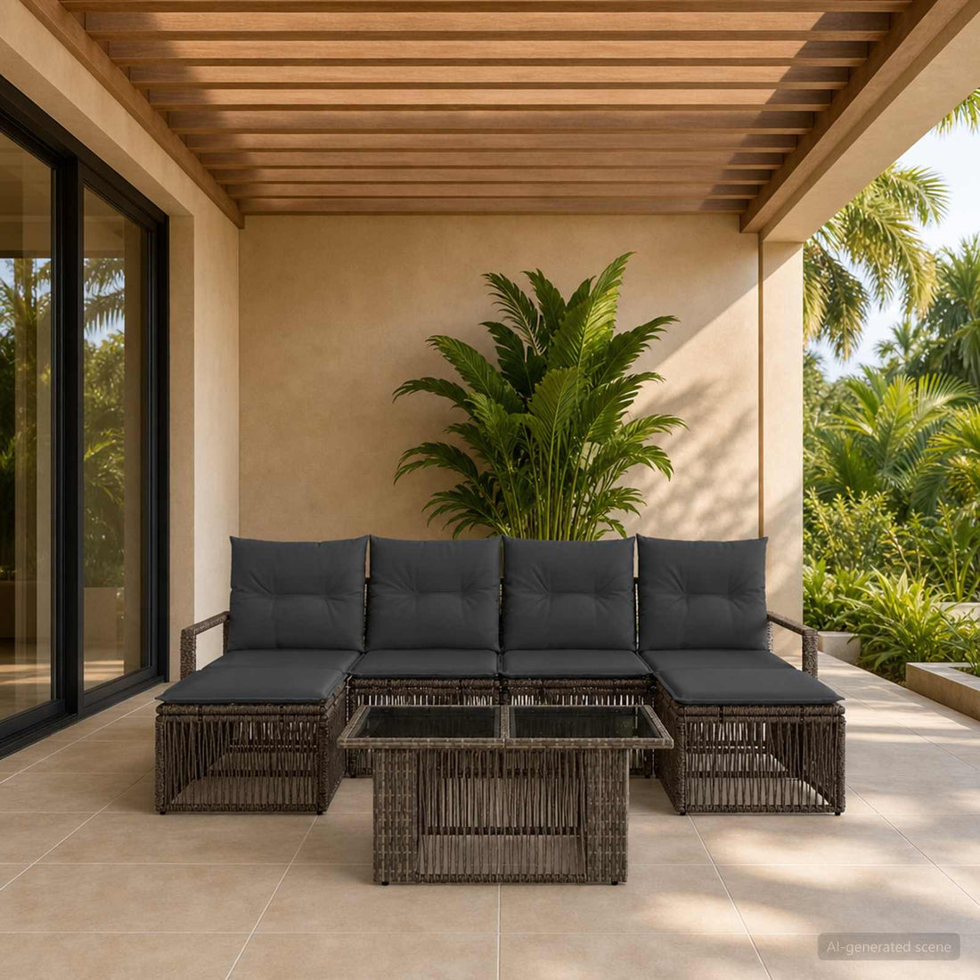vidaXL Conjunto de sofás de jardín 7 uds. Gris y Gris Oscuro
