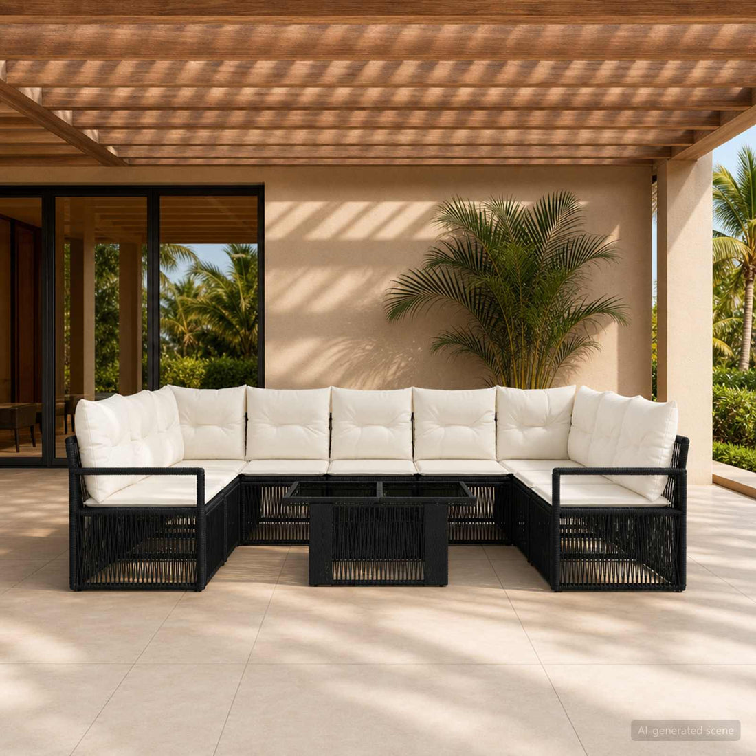 vidaXL Conjunto de sofás de jardín 10 uds. Negro y Blanco Crema