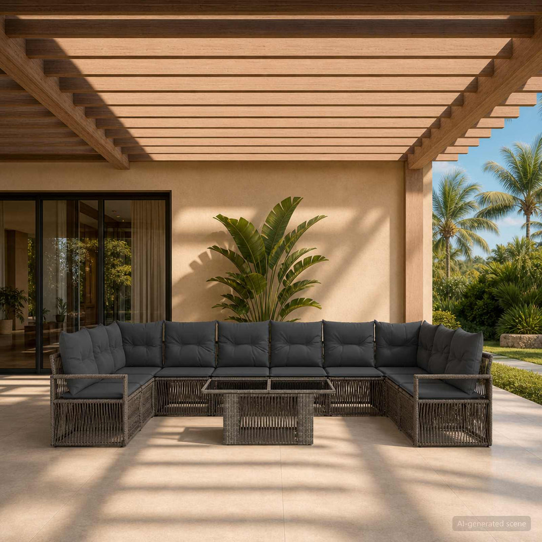 vidaXL Conjunto de sofás de jardín 11 uds. Gris y Gris Oscuro