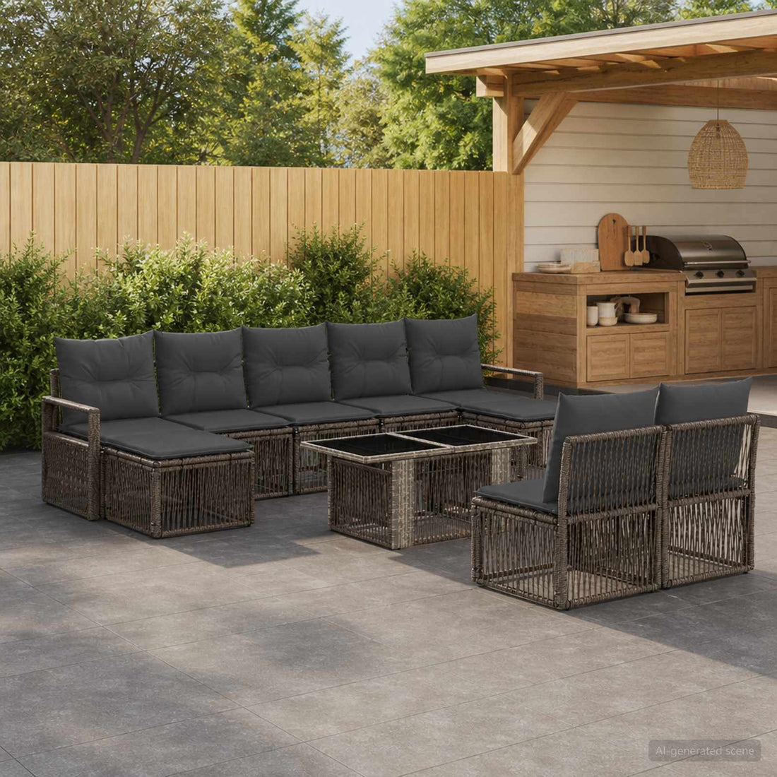 vidaXL Conjunto de sofás de jardín 10 uds. Gris y Gris Oscuro